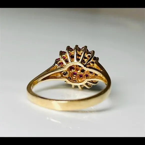 Ruby Ring 14K Galaxy Diamond Cosmic Whirl Celestial Natural Ruby Engagement July
